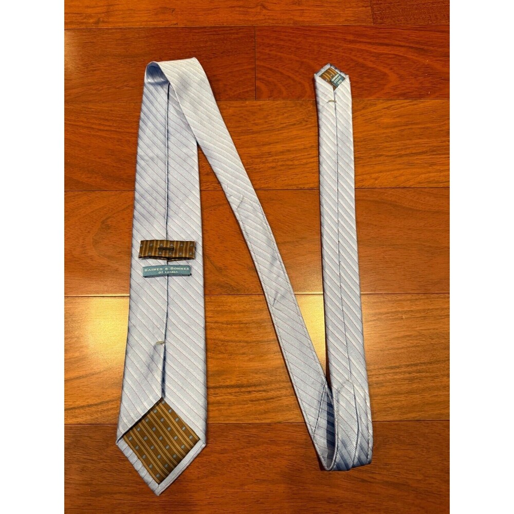 Haines & Bonner of London Silk Tie Bright Blue Slant Stripe w/ Red | 57"L 3.25"W - Picture 3 of 7